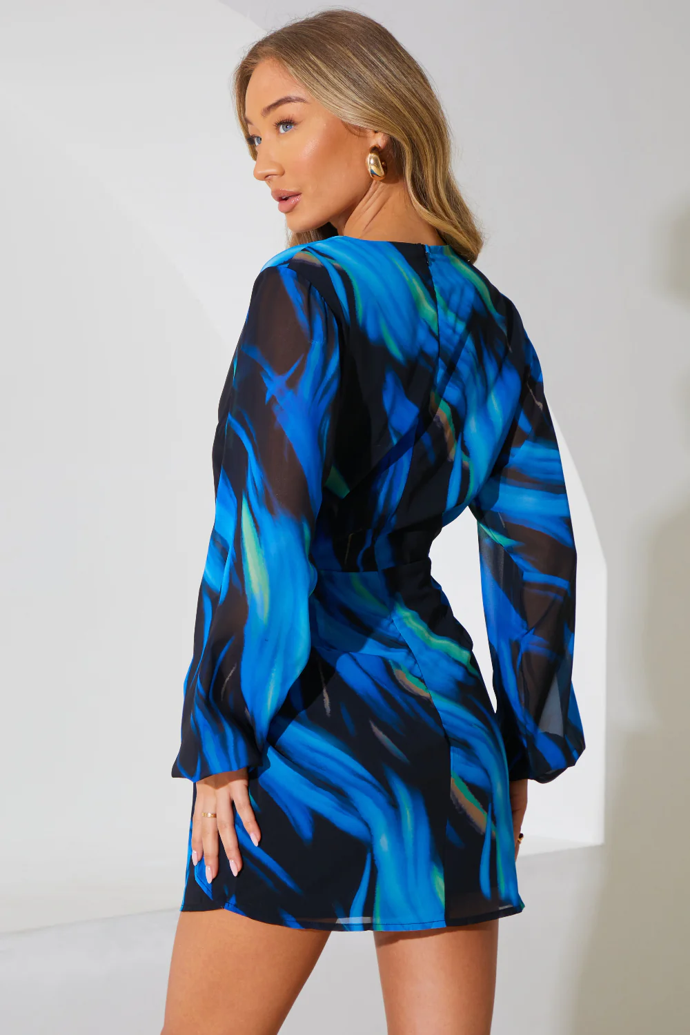 Chiffon Abstract Drape Wrap Mini Dress - Image 4