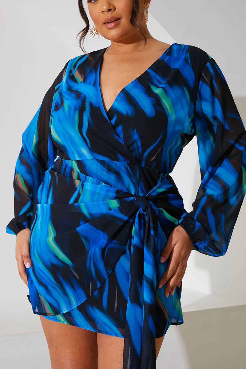 Chiffon Abstract Drape Wrap Mini Dress - Image 8