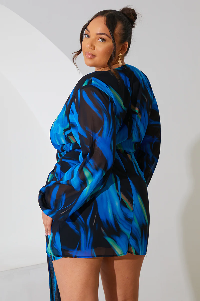 Chiffon Abstract Drape Wrap Mini Dress - Image 9