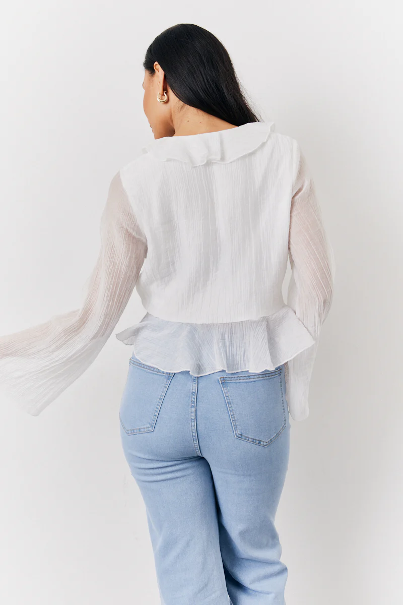 White Chiffon Frill Blouse - Image 3