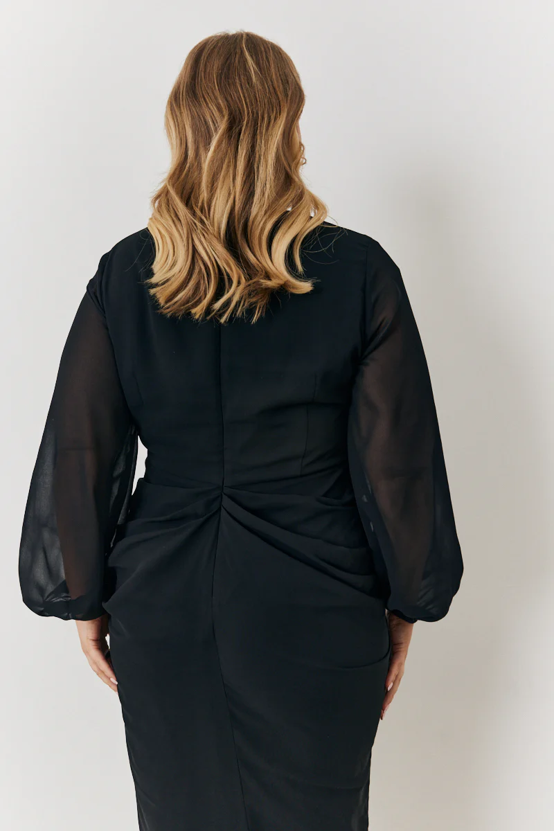 Chiffon Long Sleeve Slit Detail Midi Dress - Image 7