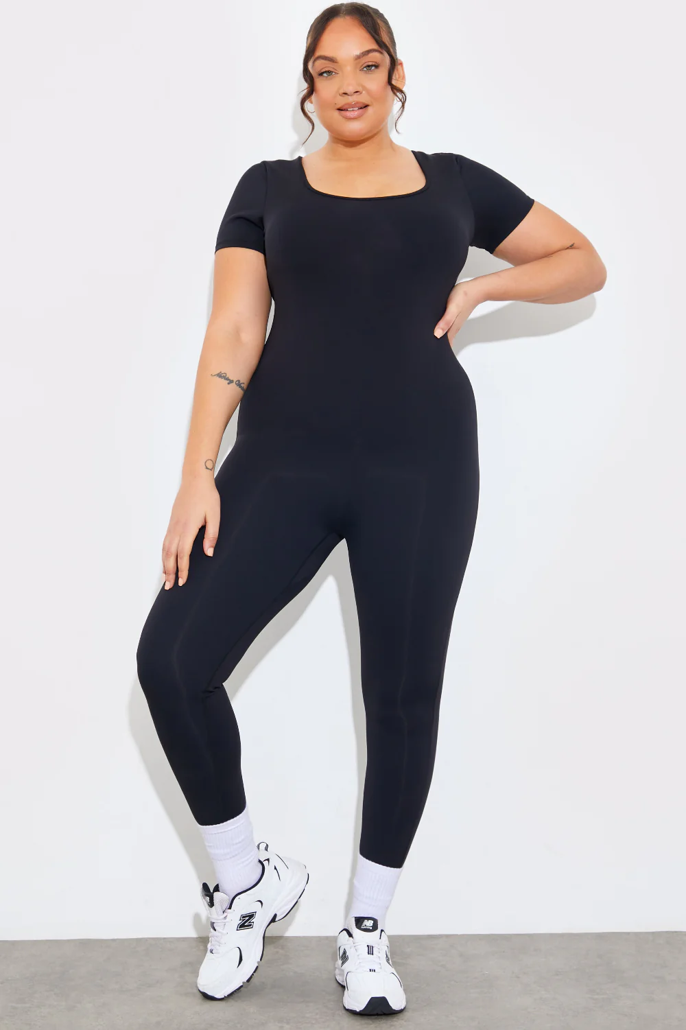 Contour Built-in Bra Short Sleeve Scoop Neck Unitard - Image 6