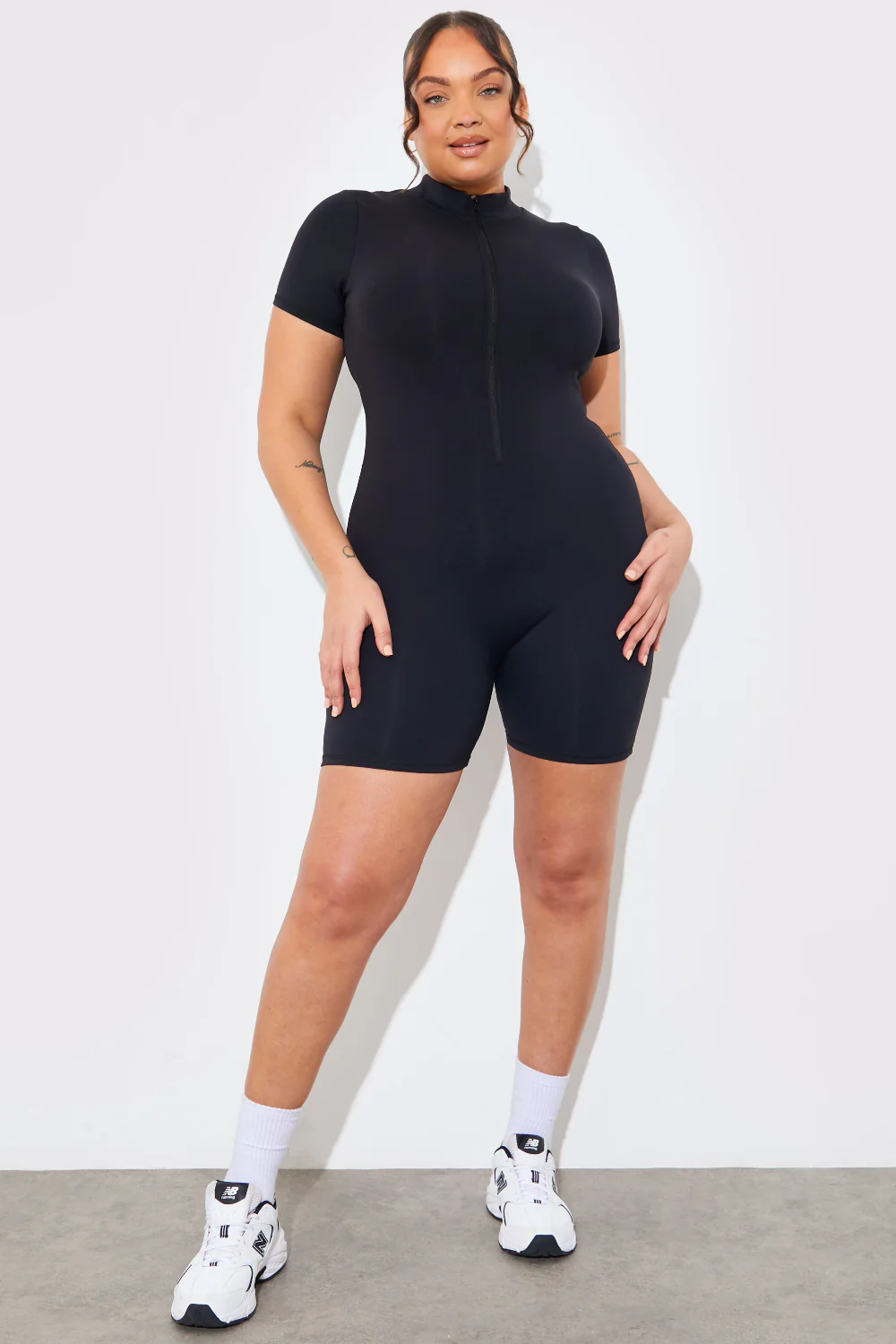 Contour Built-In Bra Short Sleeve Short Leg Half Zip Unitard - Image 5