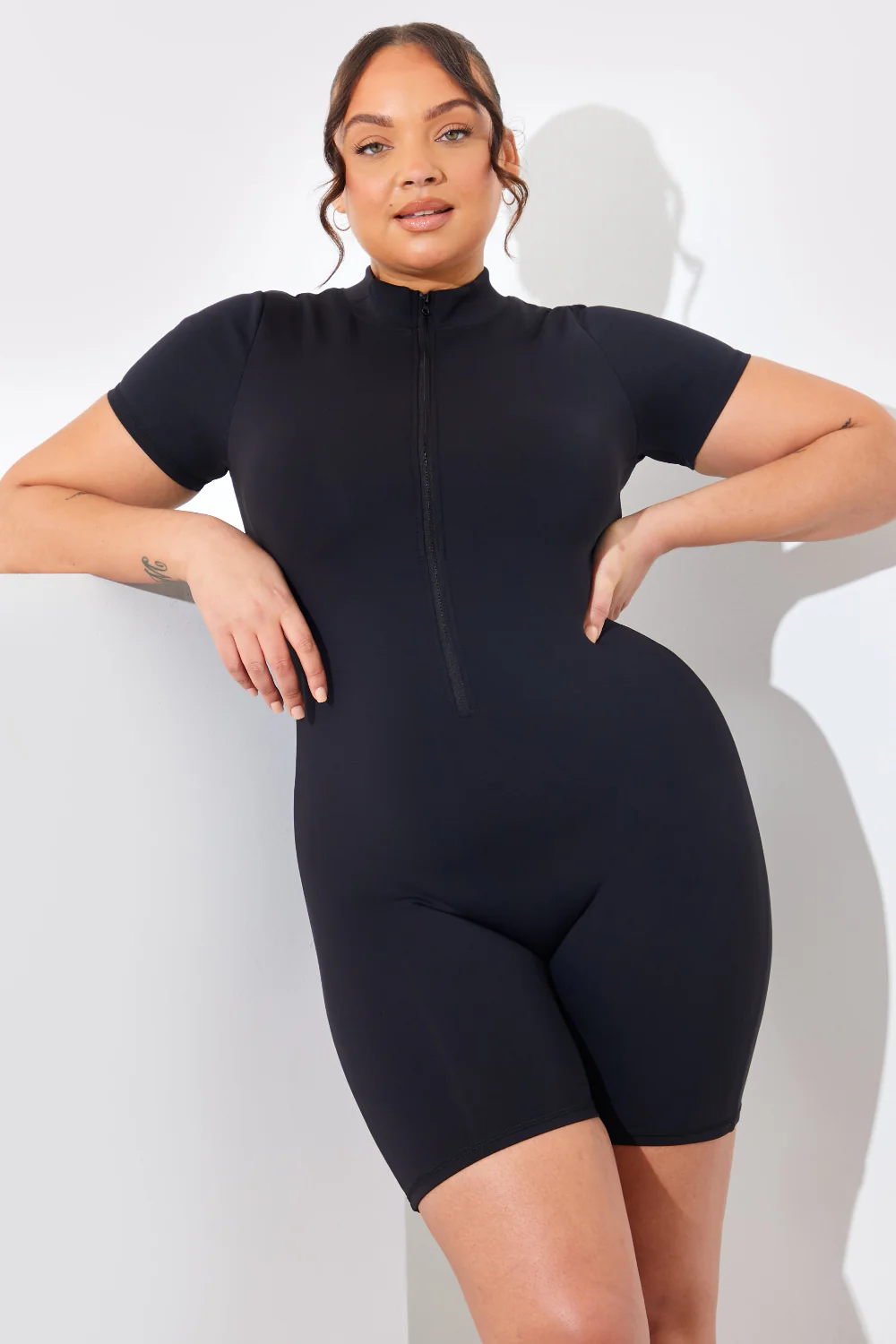 Contour Built-In Bra Short Sleeve Short Leg Half Zip Unitard - Image 6