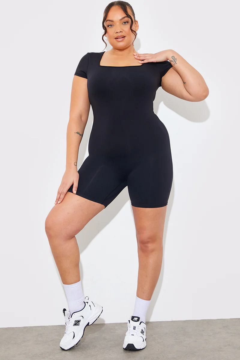 Contour Built-In Bra Short Sleeve Short Leg Square Neck Unitard - Image 6