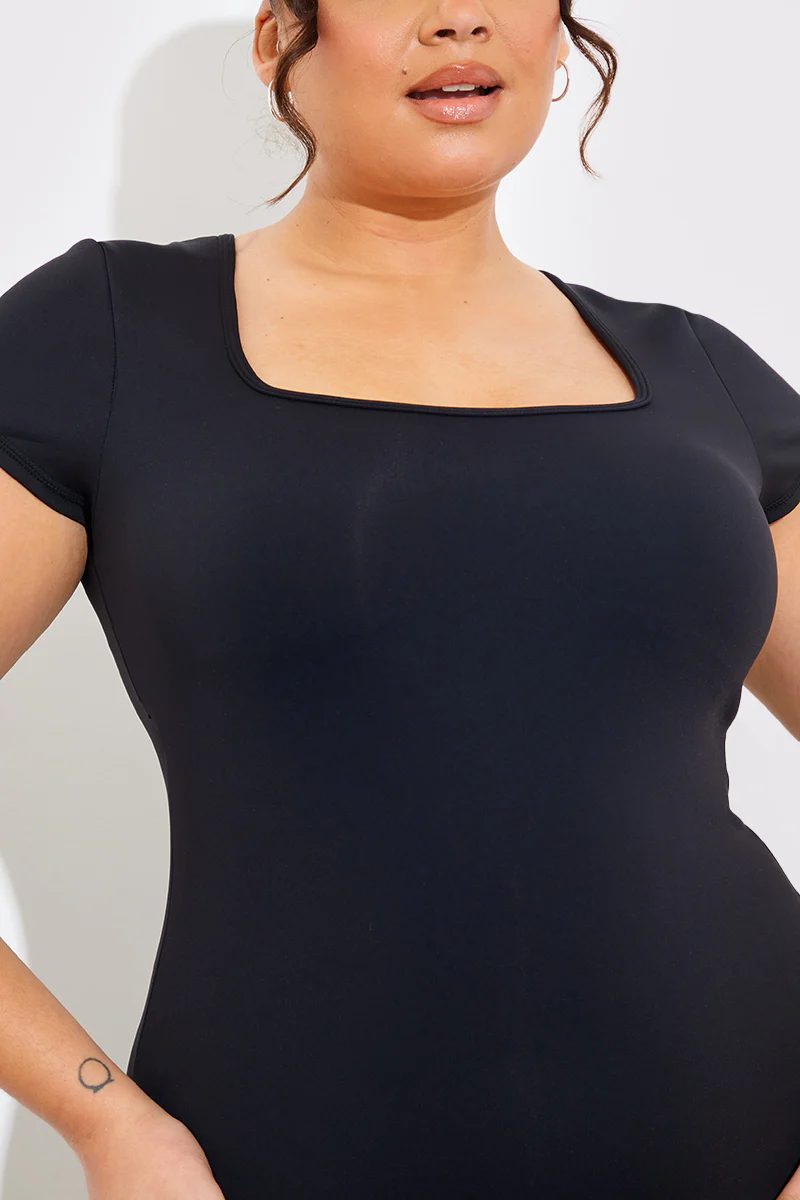 Contour Built-In Bra Short Sleeve Short Leg Square Neck Unitard - Image 7