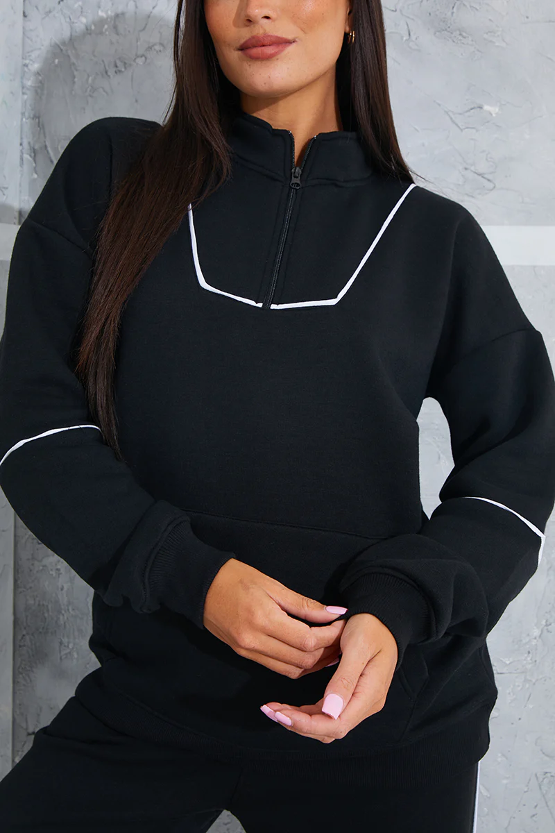 Contrast Binding Zip Longline Sweat - Image 3