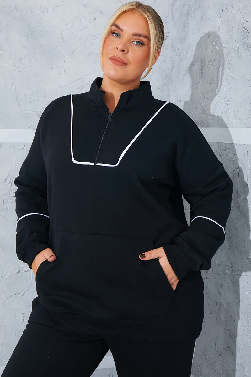 Contrast Binding Zip Longline Sweat - Image 5