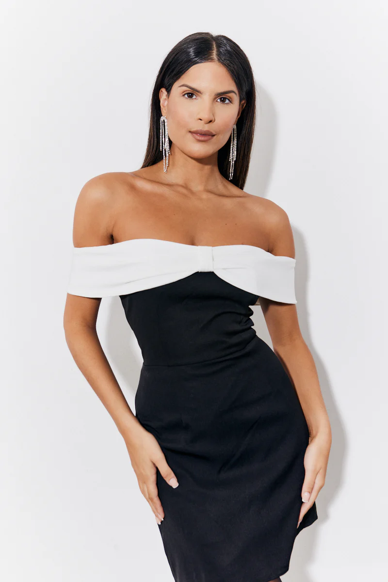 Black Contrast Bow Mini Dress