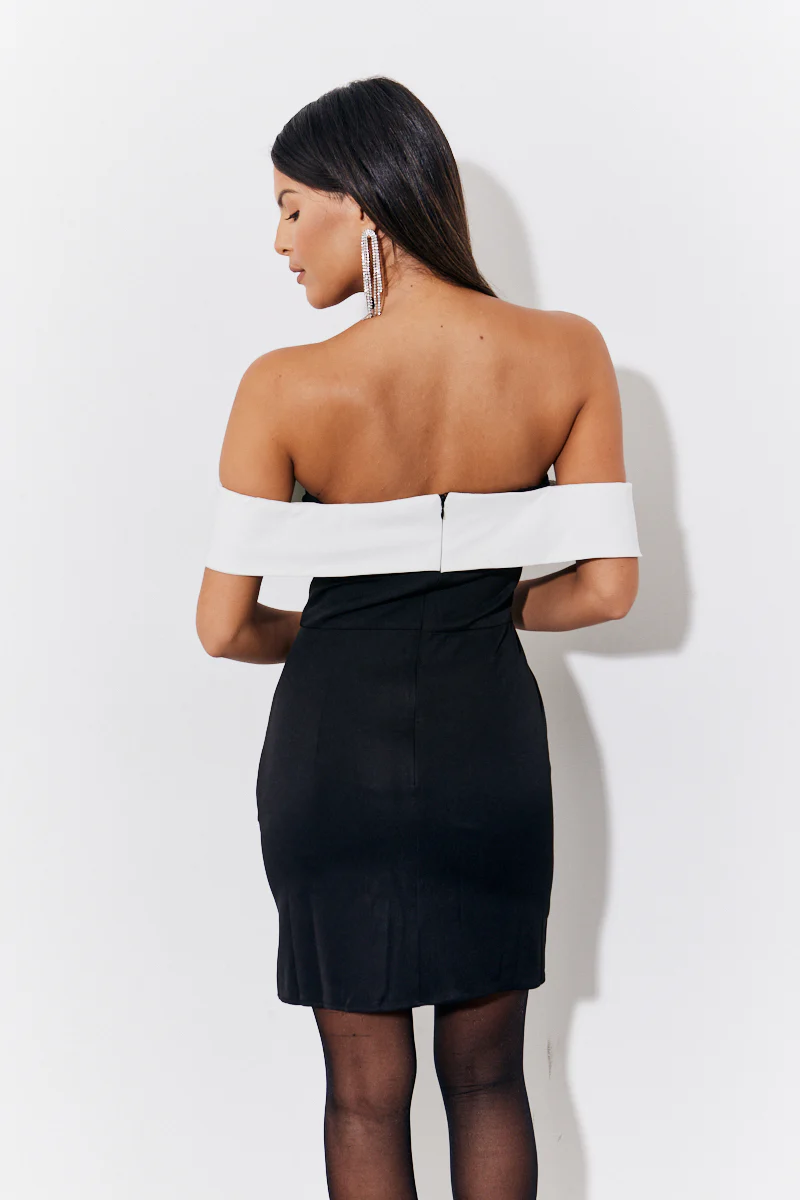 Black Contrast Bow Mini Dress - Image 4