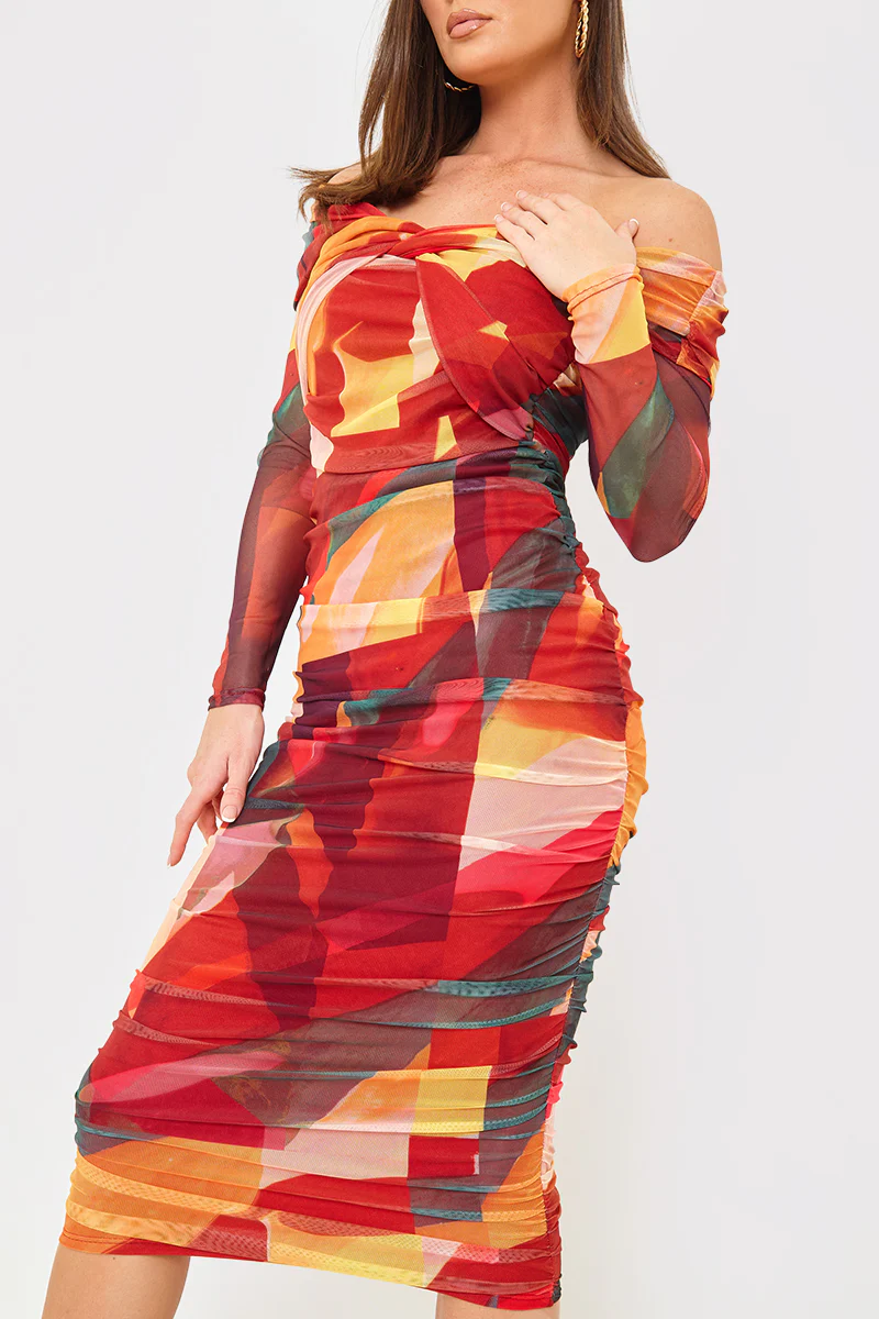 Contrast Mesh Twist Midi Dress - Image 2
