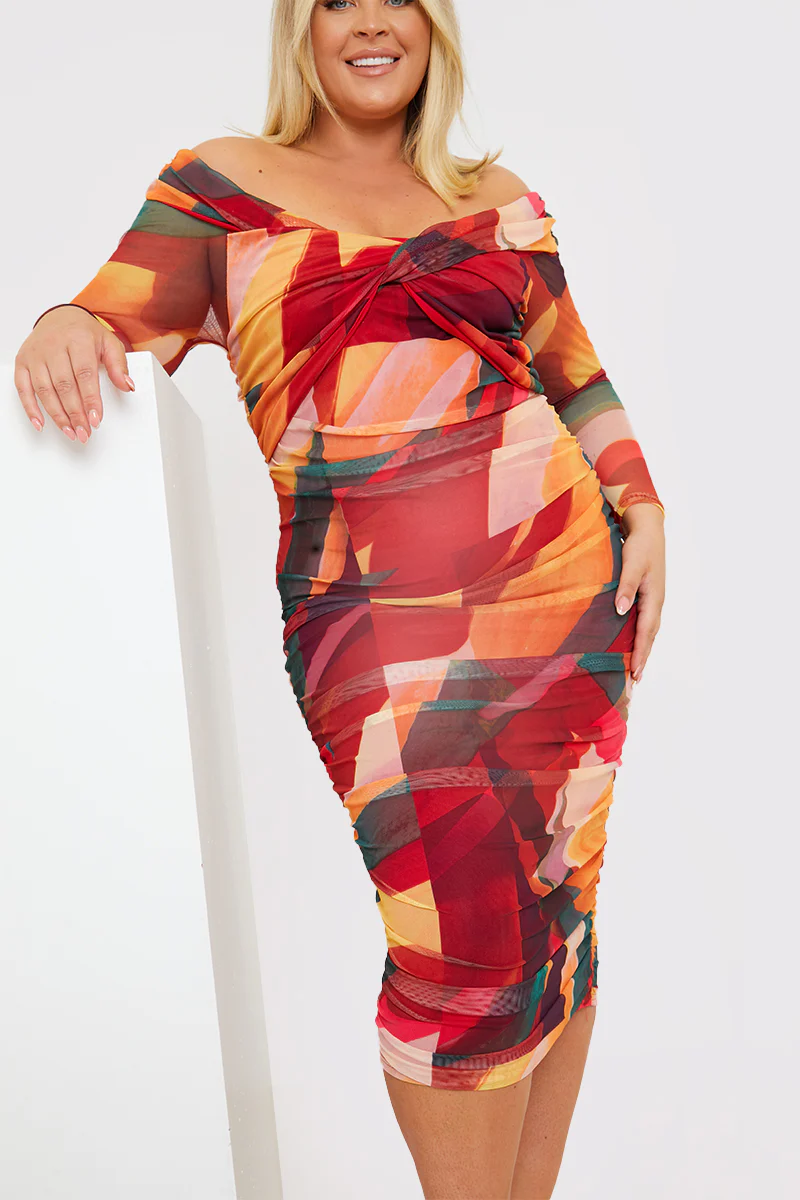 Contrast Mesh Twist Midi Dress - Image 6