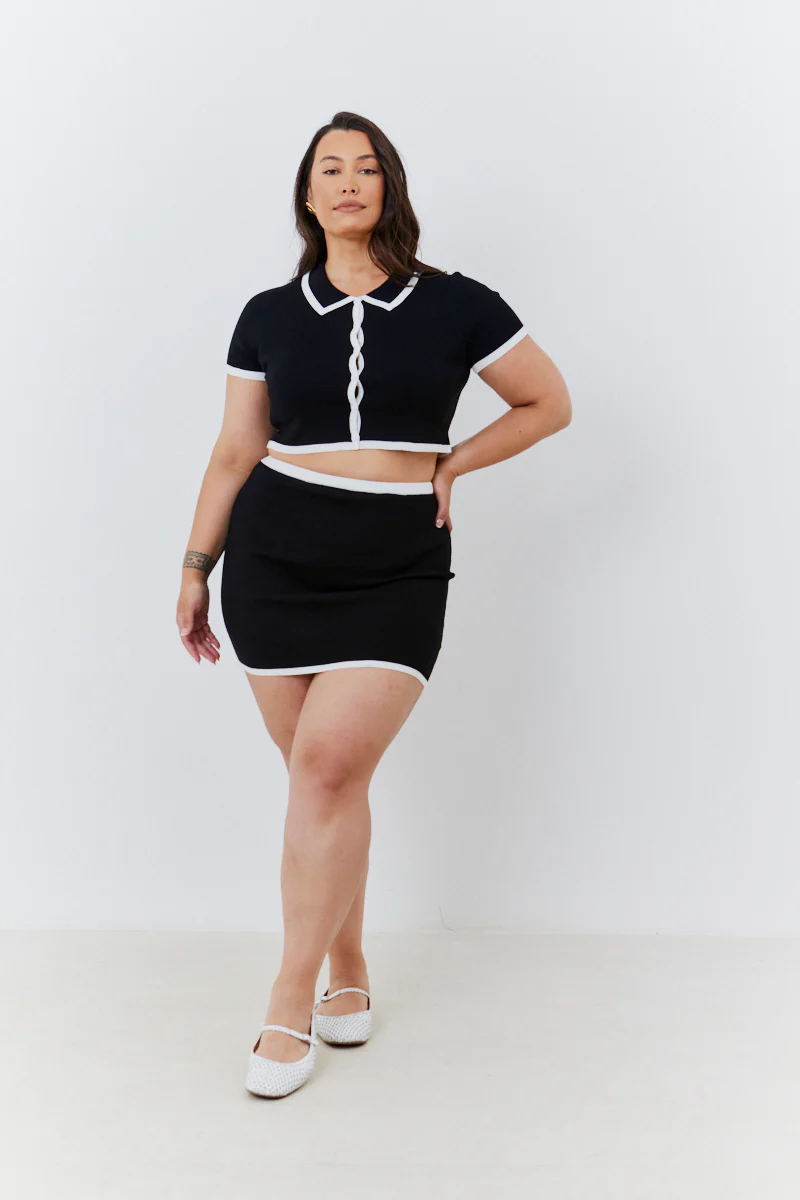 Contrast Piping Knit Co Ord Crop Top - Image 6