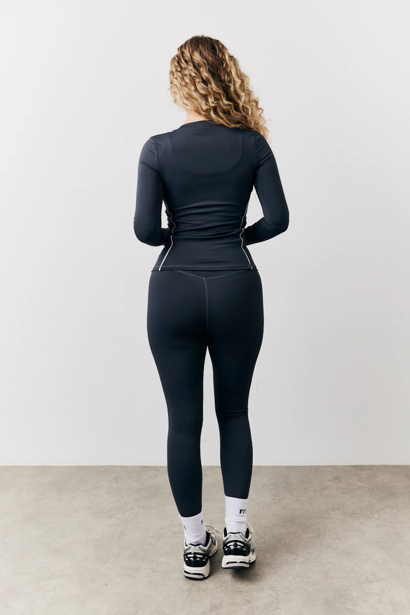 Indigo Blue Contrast Piping Long Sleeve Co-Ord Top - Image 4