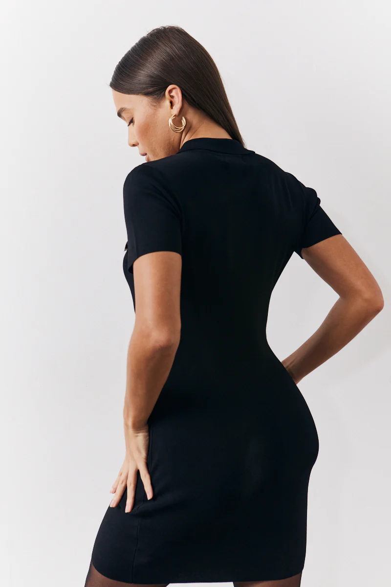 Contrast Piping Pocket Detail Mini Knit Dress - Image 3