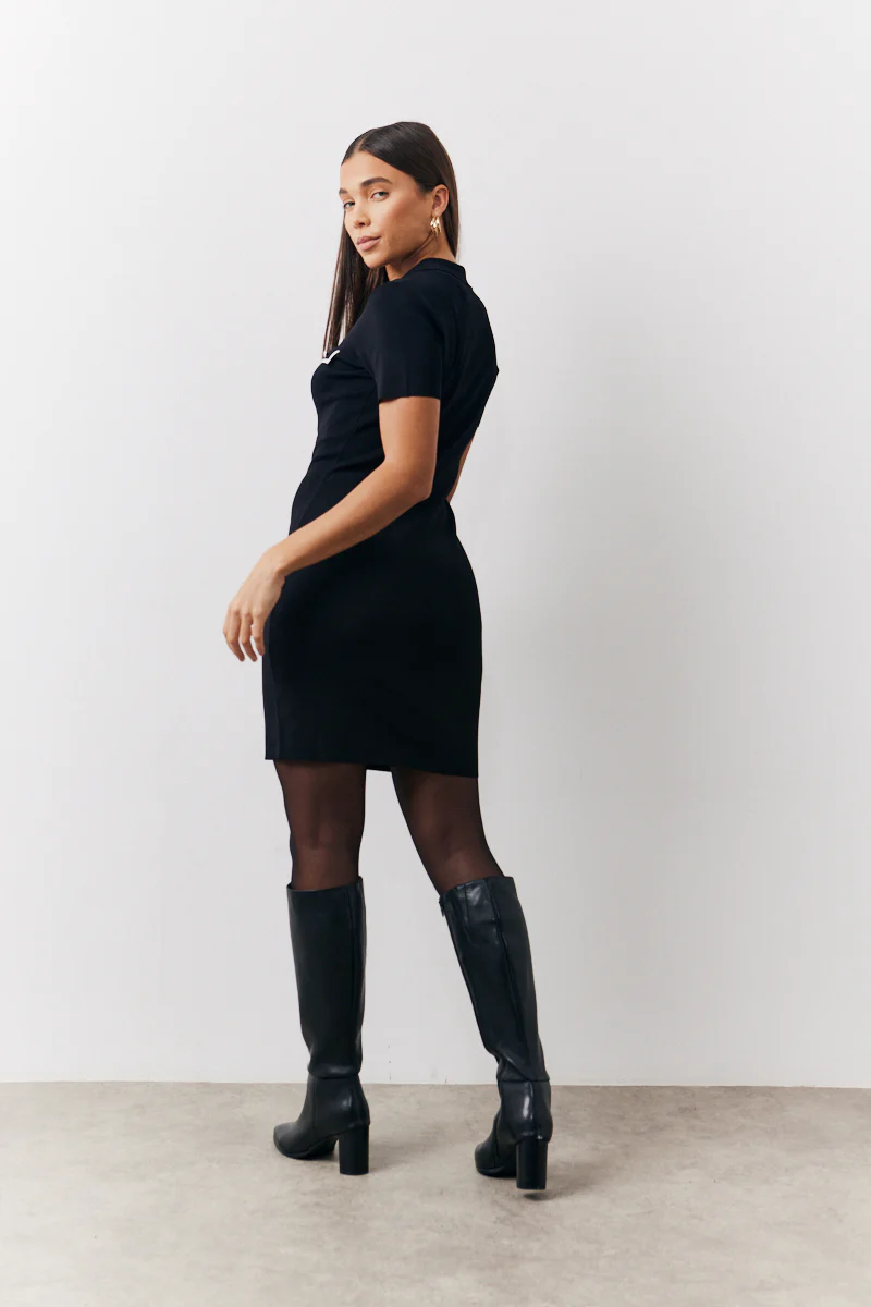 Contrast Piping Pocket Detail Mini Knit Dress - Image 4
