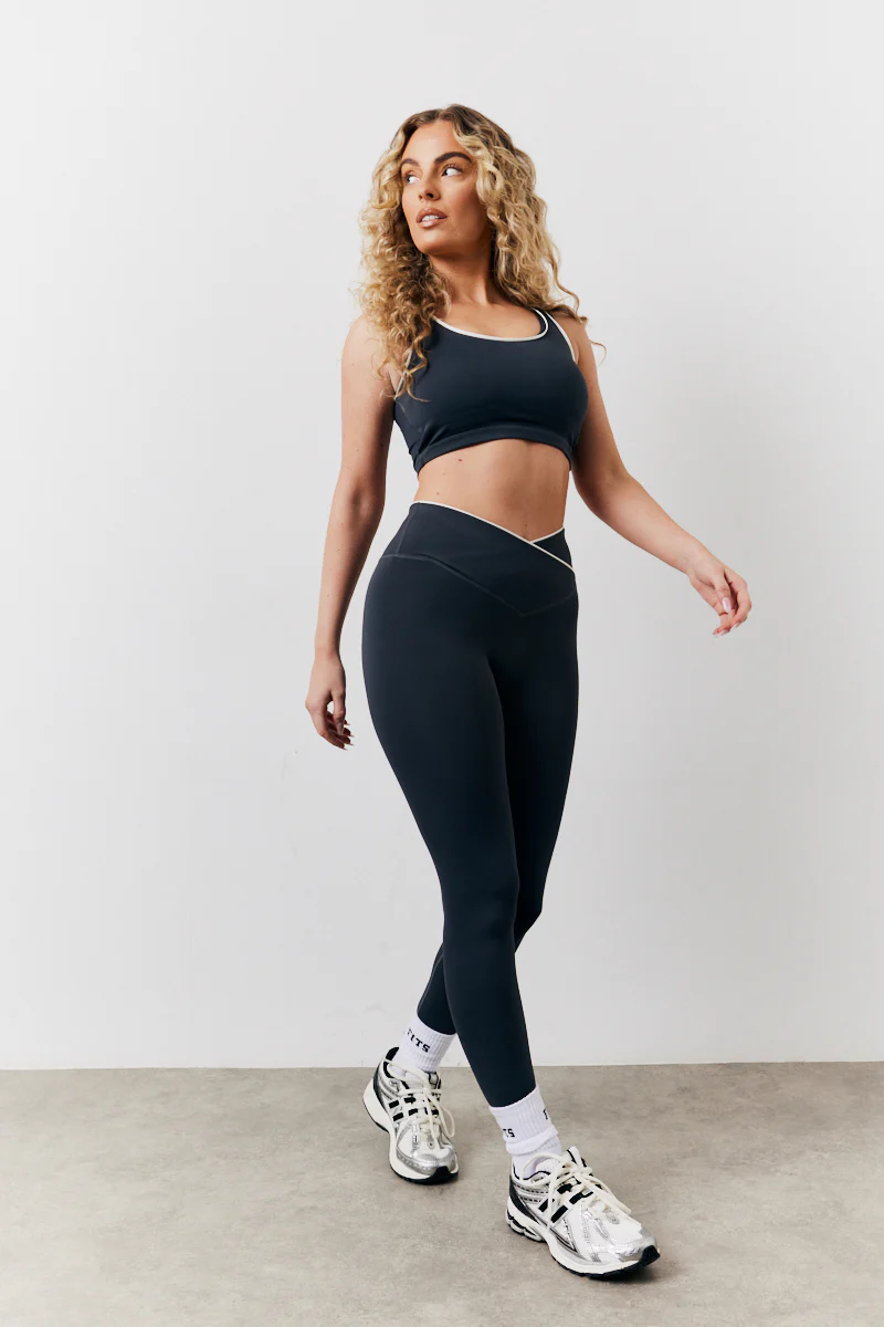 Indigo Blue Contrast Piping Co-Ord Wrap Leggings - Image 3