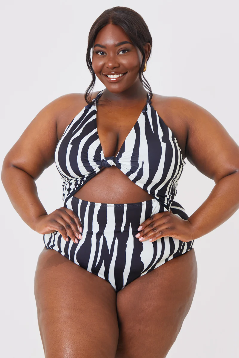 Control Zebra Print Knot Detail Cut Out Swimsuit - Image 6