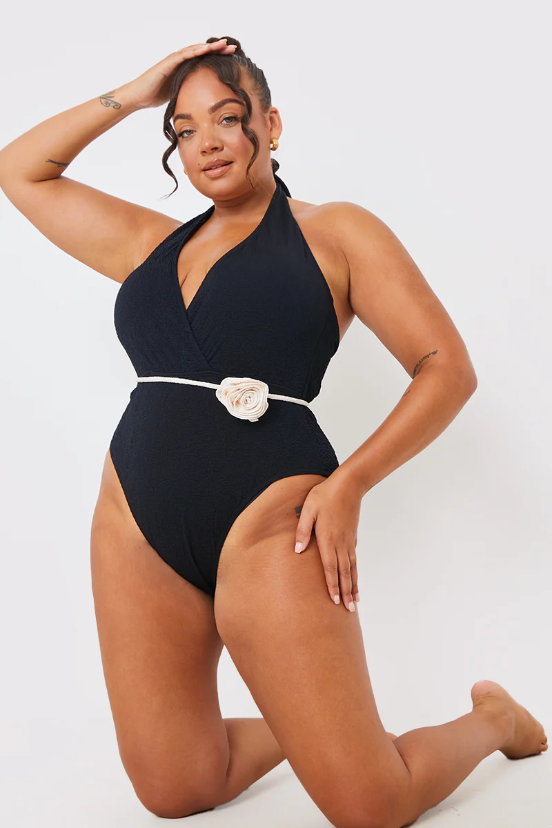 Control Halter Wrap Swimsuit With Removable Corsage Belt - Image 5