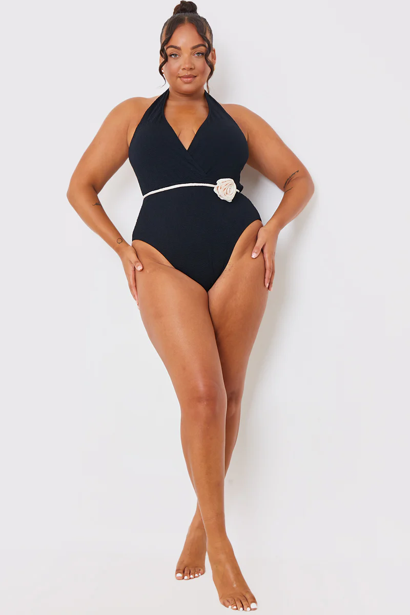 Control Halter Wrap Swimsuit With Removable Corsage Belt - Image 6