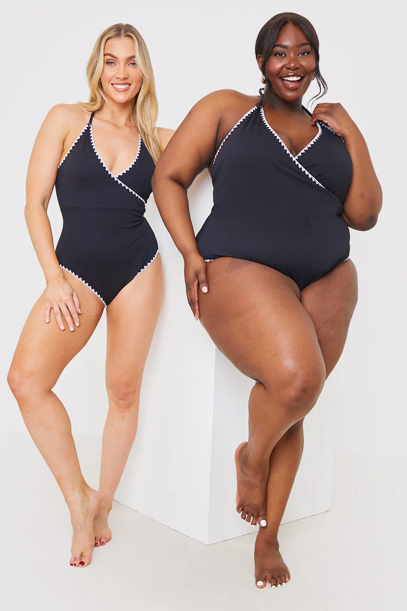 Control Whipstitch Trim Wrap Front Swimsuit - Image 2