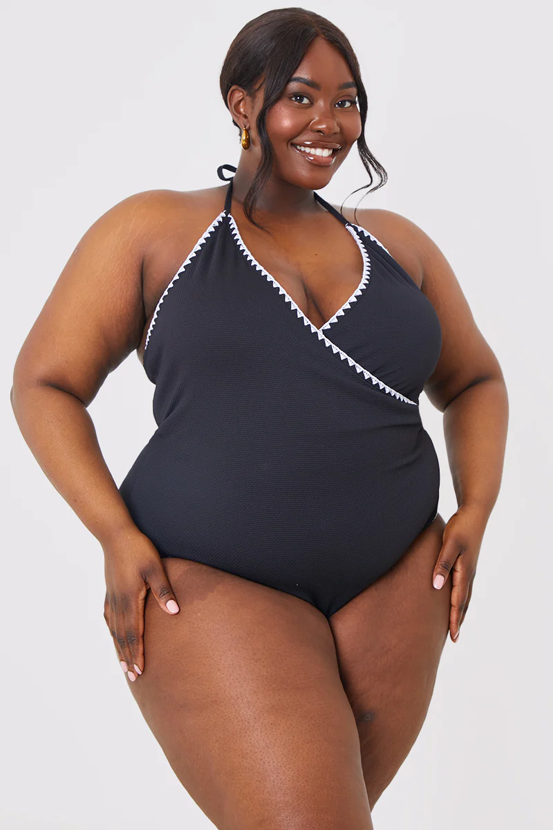 Control Whipstitch Trim Wrap Front Swimsuit - Image 6