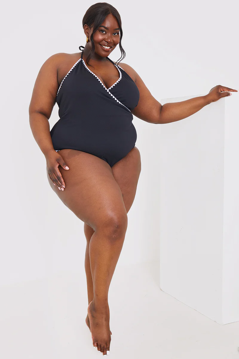 Control Whipstitch Trim Wrap Front Swimsuit - Image 7