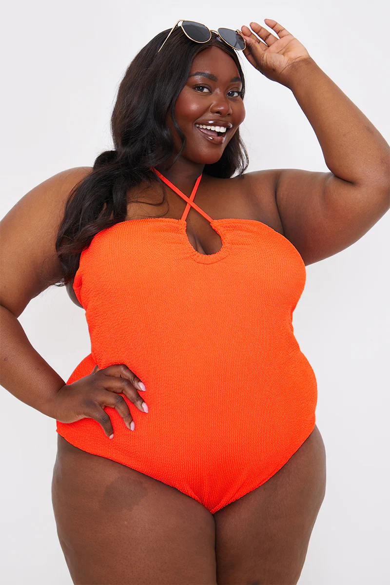 Control Textured Keyhole Front Halter Neck Swimsuit - Image 6
