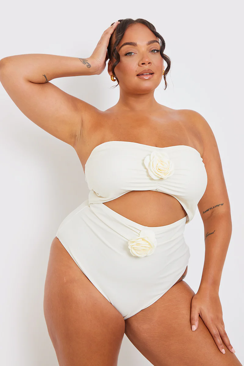 Corsage Detail Bandeau Swimsuit - Image 5