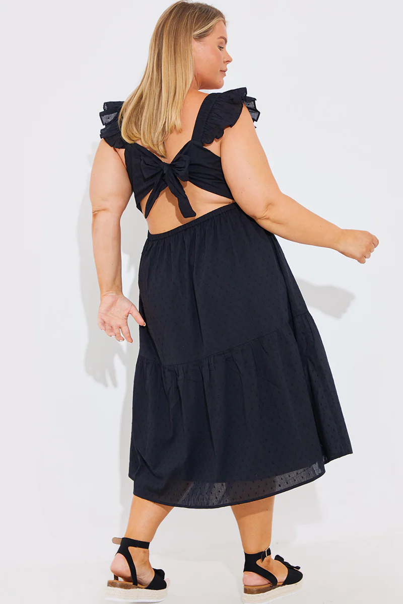 Dobby Frill Strap Tie Back Detail Tiered Midi Dress - Image 6
