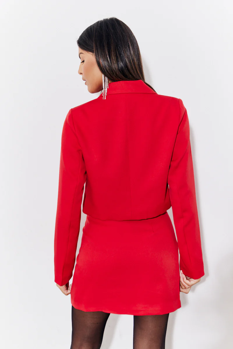 Red Cropped Tailored Blazer - Image 4