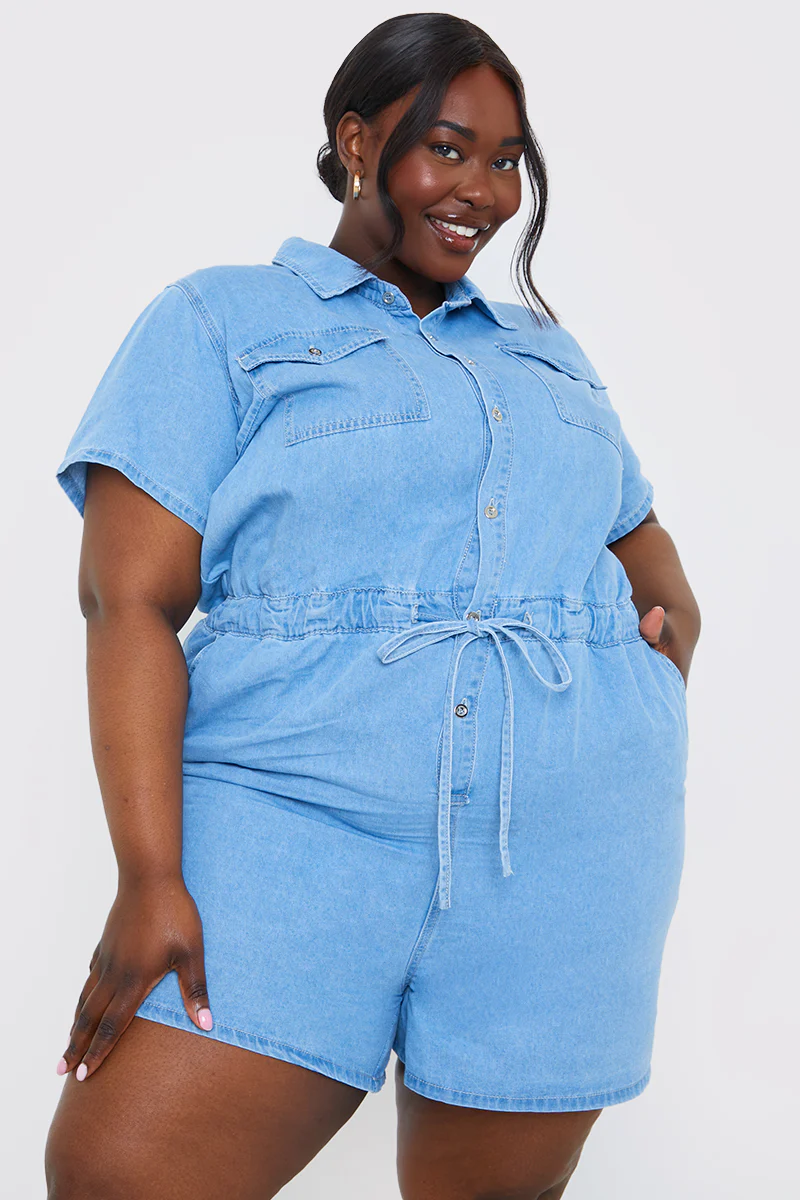 Chambray Button Through Drawstring Playsuit - Image 2