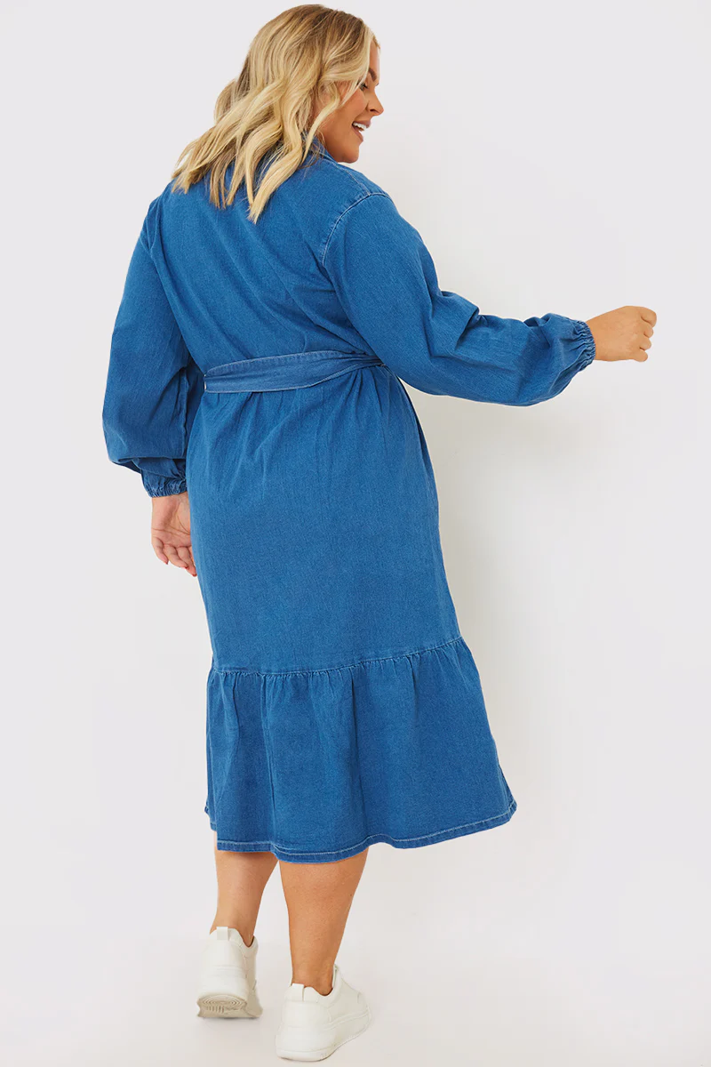 Denim Belted Tiered Midaxi Shirt Dress - Image 8