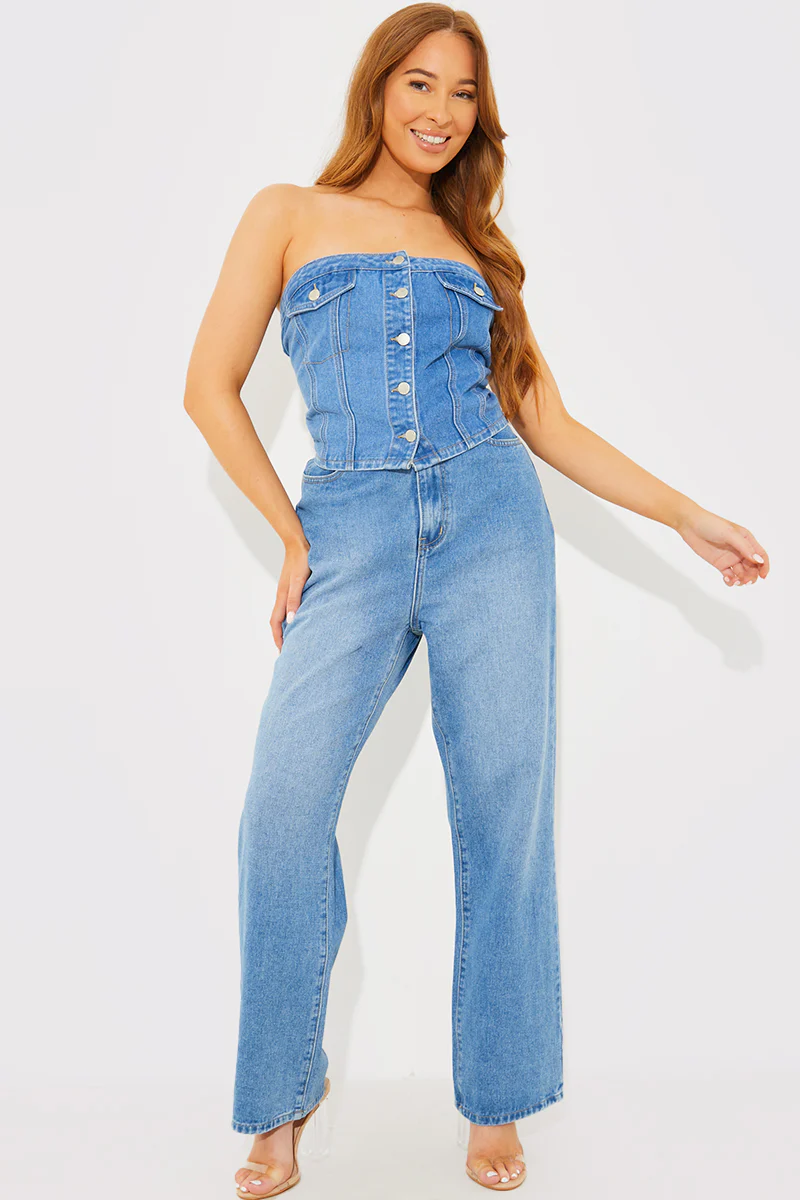 Denim Button Through Bandeau Top - Image 2