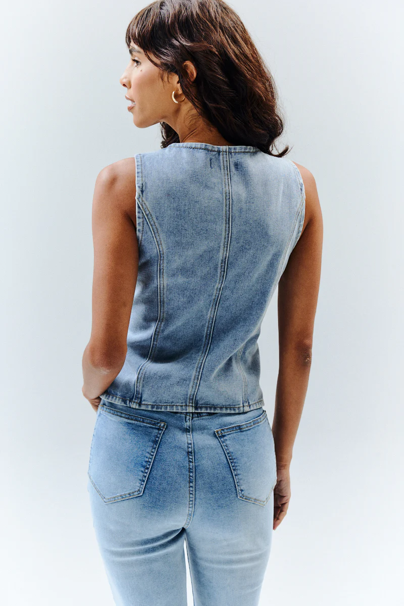 Denim Crew Neck Waistcoat - Image 3