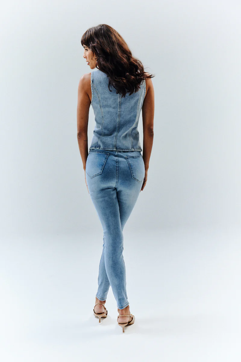 Denim Crew Neck Waistcoat - Image 4