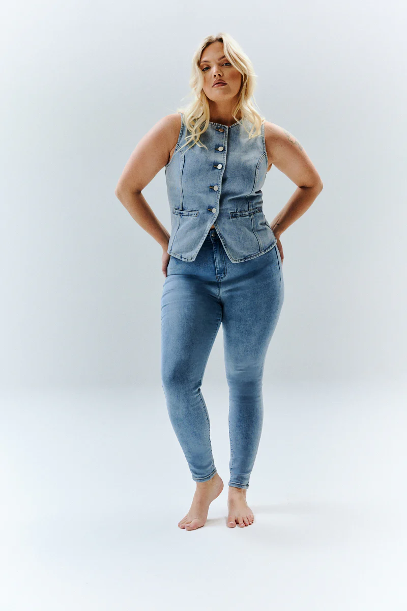 Denim Crew Neck Waistcoat - Image 6