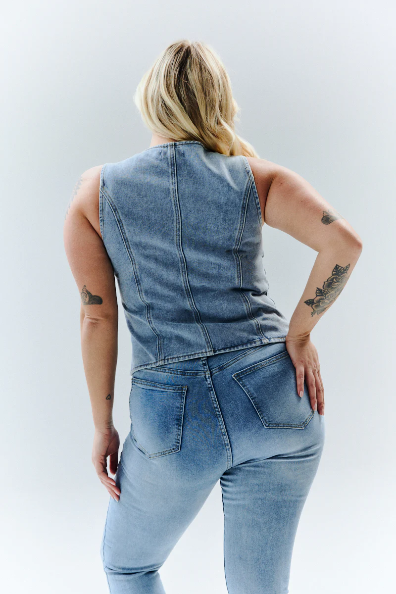 Denim Crew Neck Waistcoat - Image 7