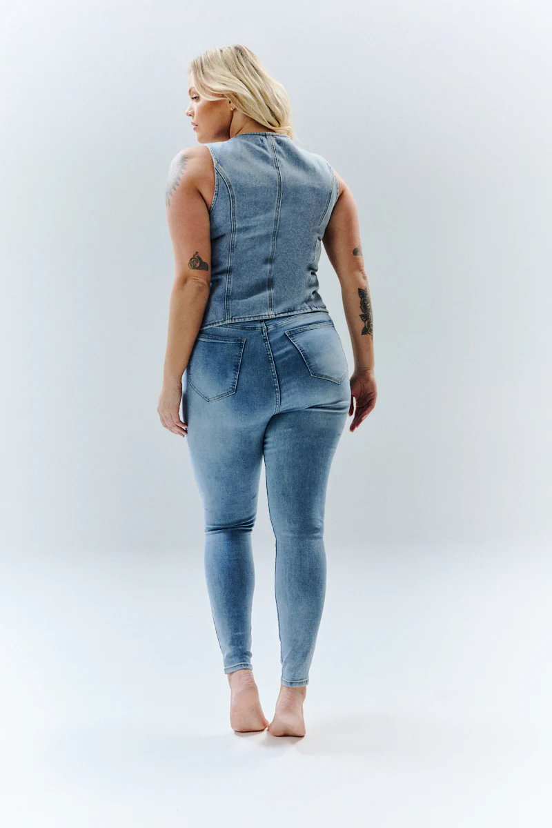 Denim Crew Neck Waistcoat - Image 8