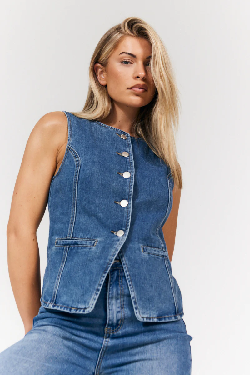 Denim Crew Neck Waistcoat