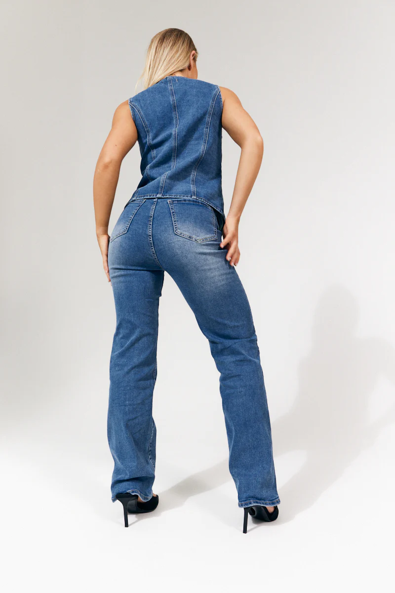 Denim Crew Neck Waistcoat - Image 5