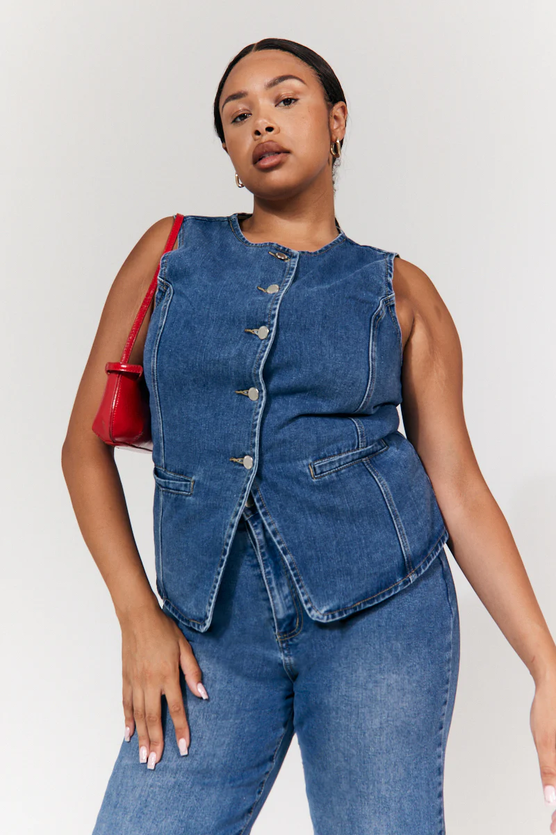 Denim Crew Neck Waistcoat - Image 6