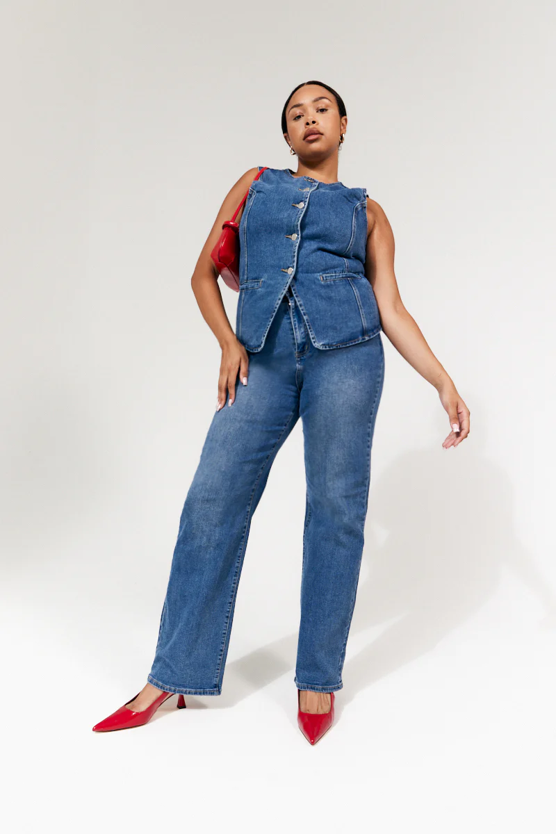 Denim Crew Neck Waistcoat - Image 8