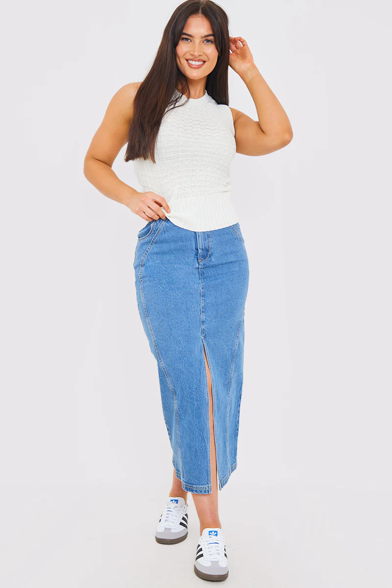 Denim Split Midaxi Skirt