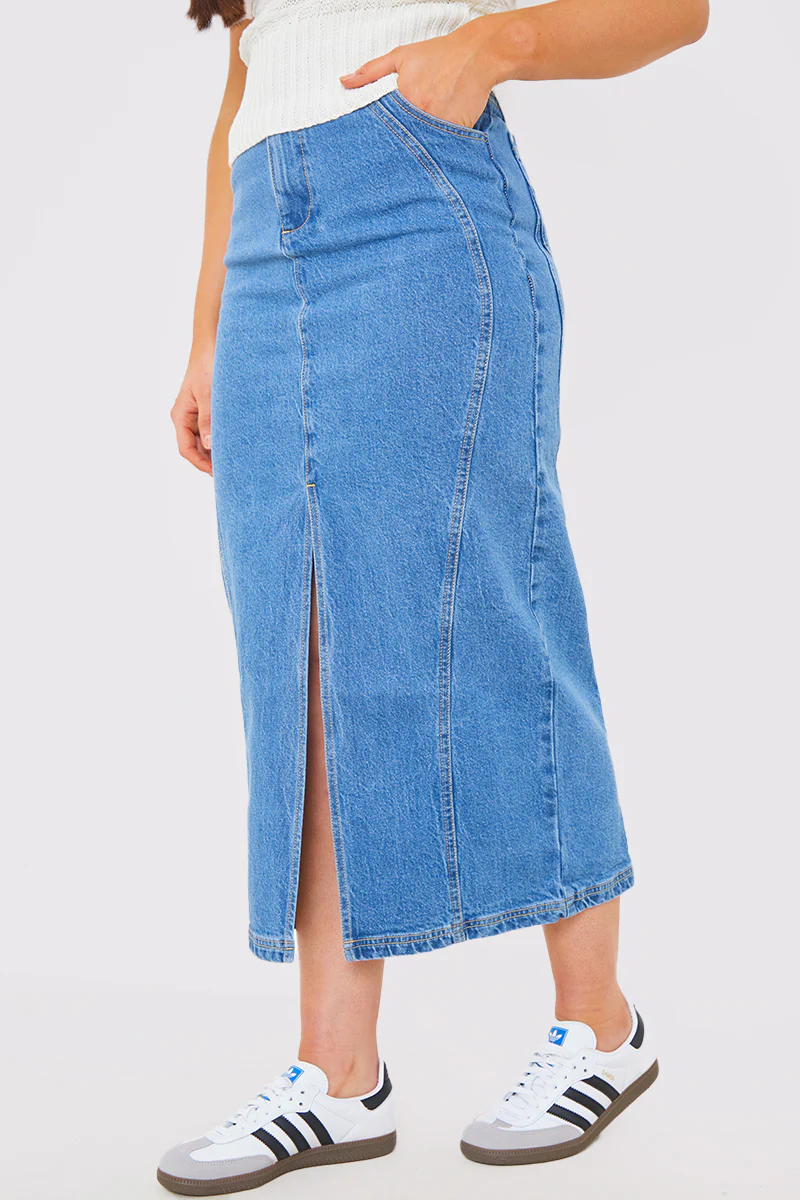 Denim Split Midaxi Skirt - Image 2