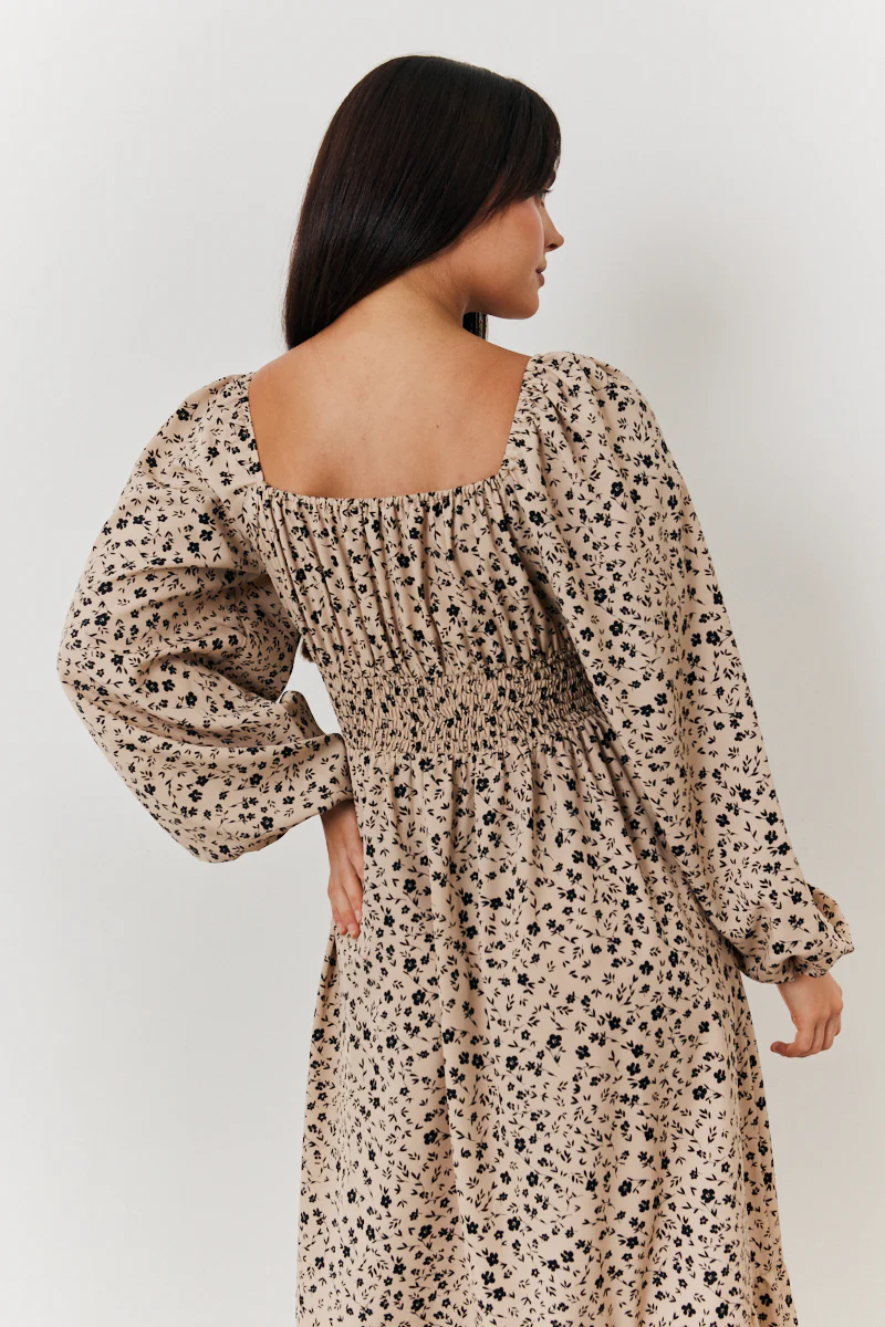 Floral Printed Tiered Midi Dress with Ruched Bust and Tie Front Detail - Image 3
