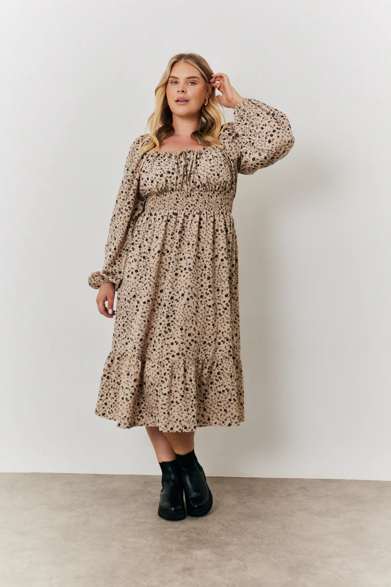 Floral Printed Tiered Midi Dress with Ruched Bust and Tie Front Detail - Image 5