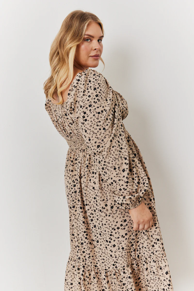 Floral Printed Tiered Midi Dress with Ruched Bust and Tie Front Detail - Image 7