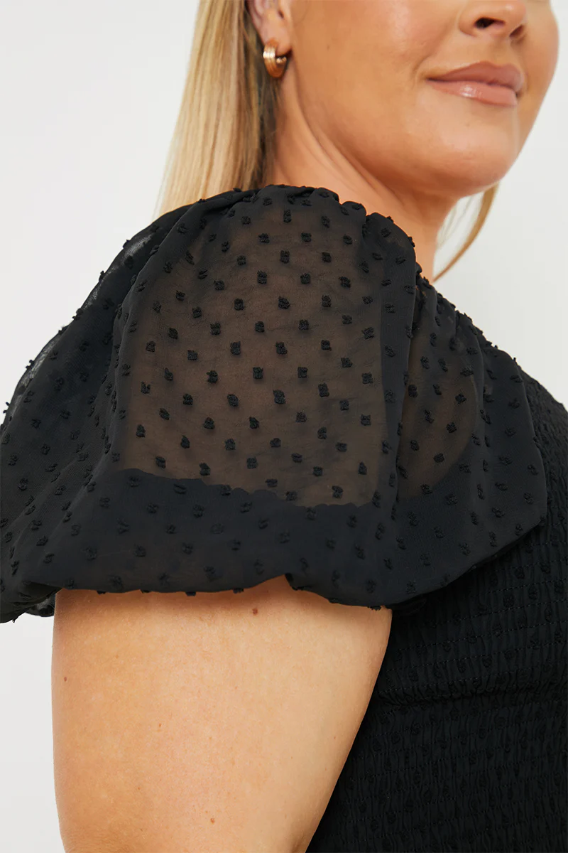 Shirred Bodice Dobby Co-Ord Crop Top - Image 3