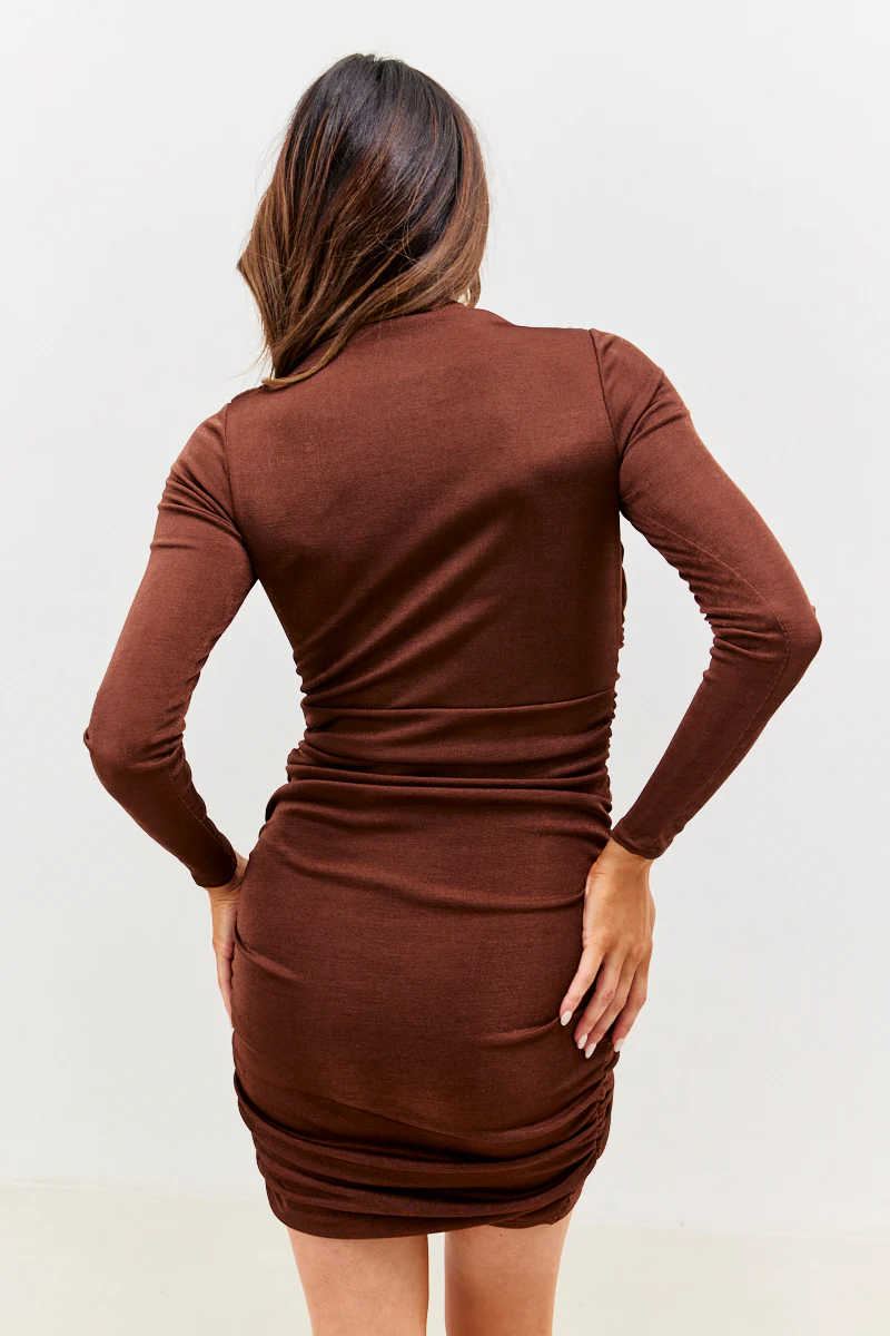 Acetate Slinky Drape Wrap Long Sleeve Mini Dress - Image 4